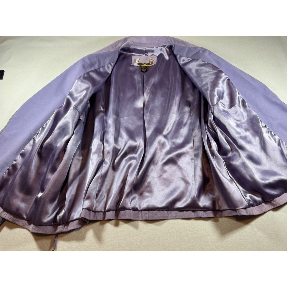 Iman Global Chic Purple Genuine Leather Suede Moto Jacket Drawstring Waist 1X - Picture 8 of 10